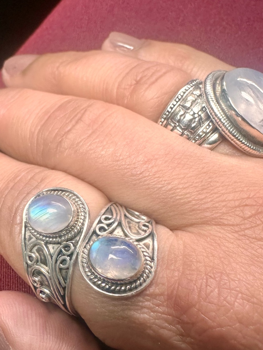Handcrafted Moonstone Sterling Silver Ring - Iridescent Blue White